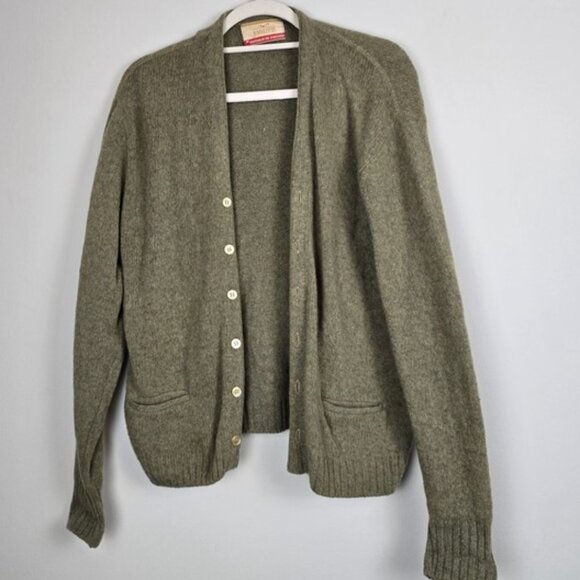 Vintage Jantzen Cardigan Sweater M Green Wool Blend USA Made Sportswear 50s 60s - Picture 1 of 9